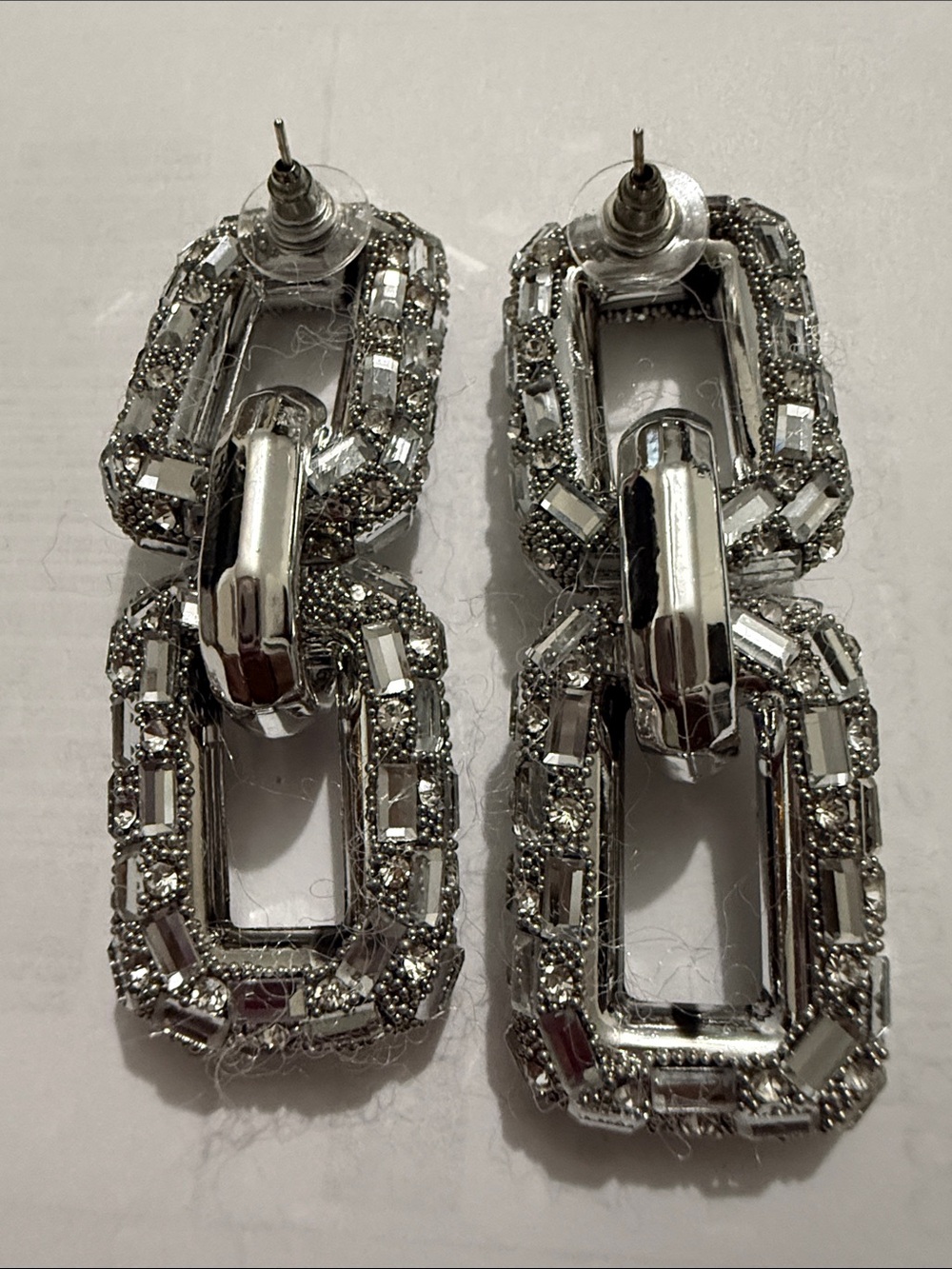 Fashion Crystal Link Drop Earrings - Silver Tone - Picture 3 of 4
